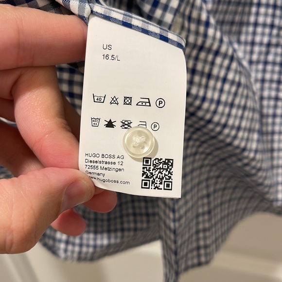 NWT Hugo Boss Dress Shirt Mark Sharp Fit 16.5 L x 34/35 Blue Check Gingham - Picture 7 of 11